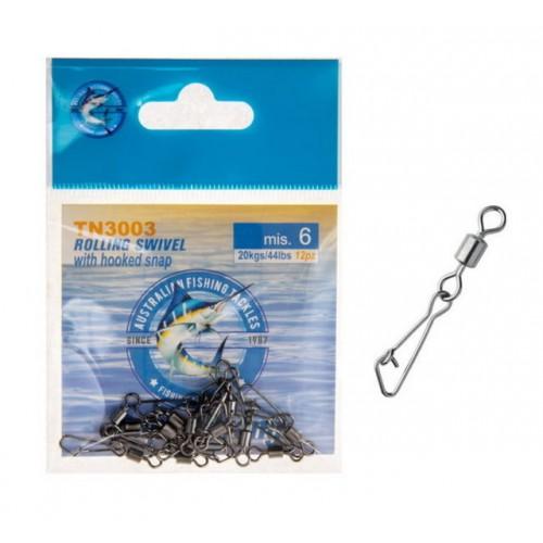 AUSTRALIAN FISHING TACKLES ROLLING SWIVEL WITH HOOKED SNAP TN3003