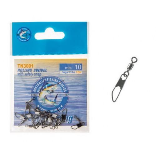 AUSTRALIAN FISHING TACKLES ROLLING SWIVEL WITH SAFETY SNAP TN3001